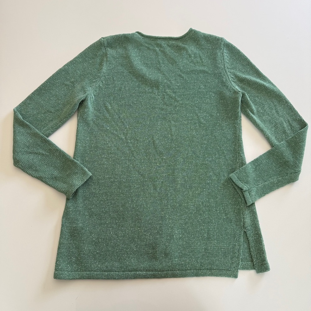 J. McLaughlin-Cotton Blend-Knit-V Roll Neck-Green-Sweater-Preppy-Costal-Size S - Picture 2 of 8